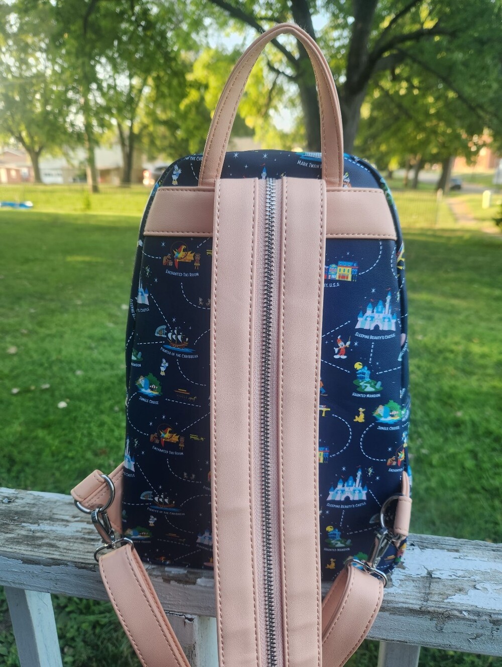 Loungefly Navy Disney Park Map Mini Backpack with Pink Accents - Picture 2 of 14